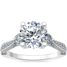 Realeza Three-Stone Milgrain Diamond Engagement Ring in Platinum (1/2 ct.tw.)